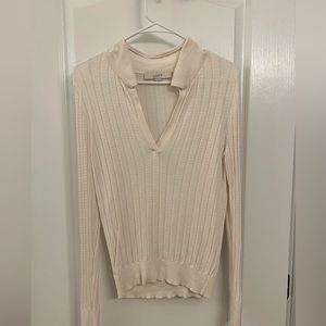 LOFT Size M off white fitted collared dress shirt